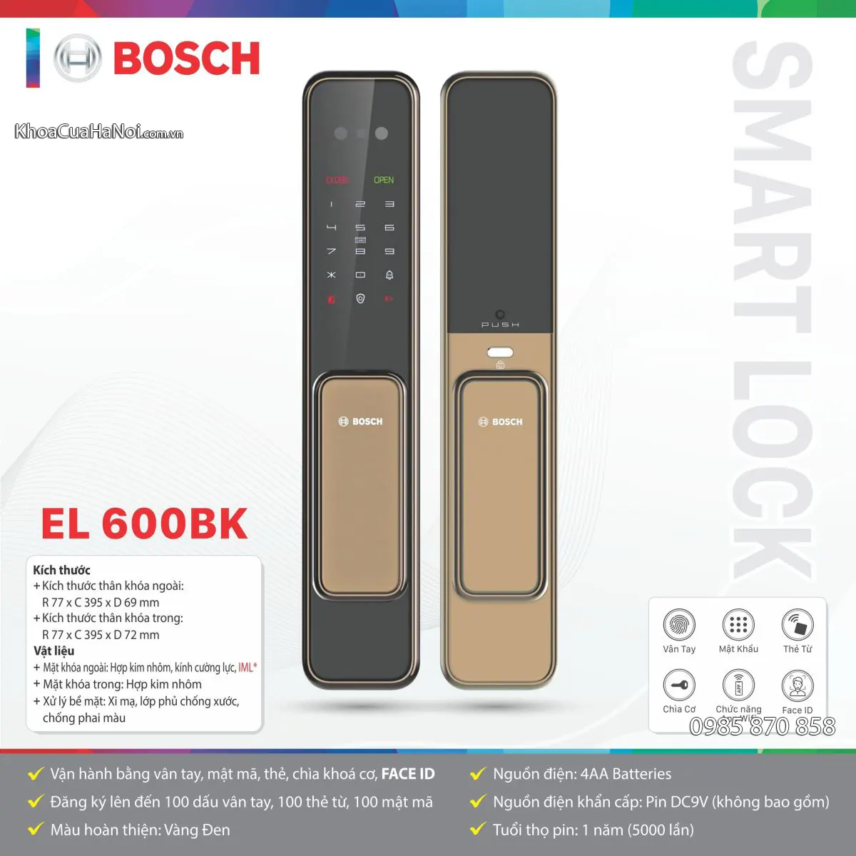 Khóa cửa nhận diện khuôn mặt Bosch EL600BK