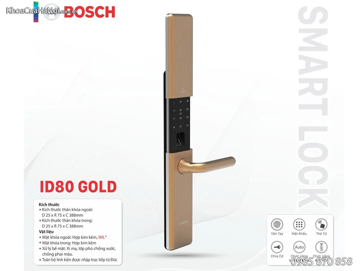 Khóa cửa vân tay Bosch ID80 màu gold