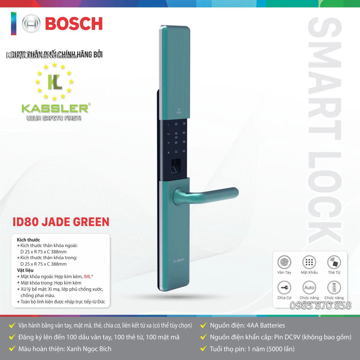 Khóa vân tay Bosch ID80 Jade Green