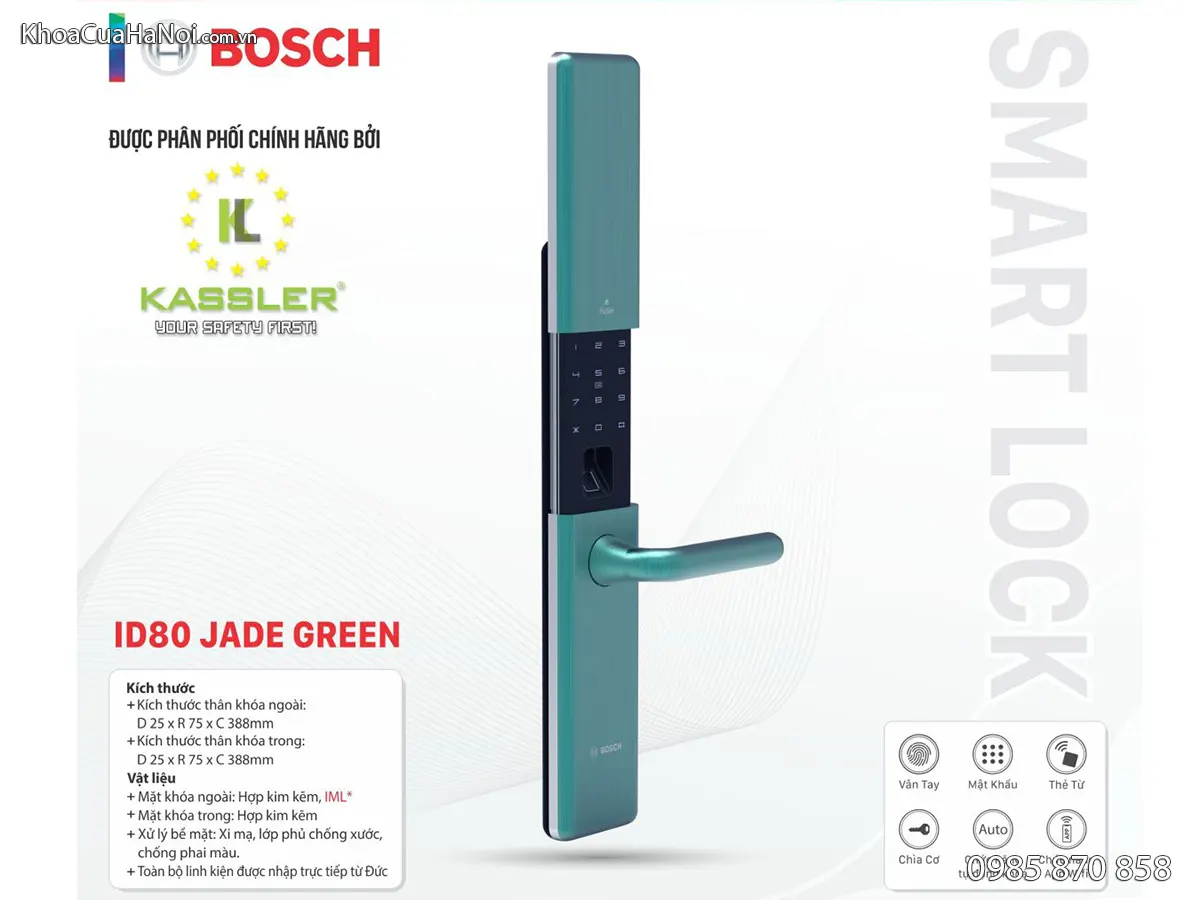 Khóa cửa vân tay Bosch ID80 màu xanh Jade Green