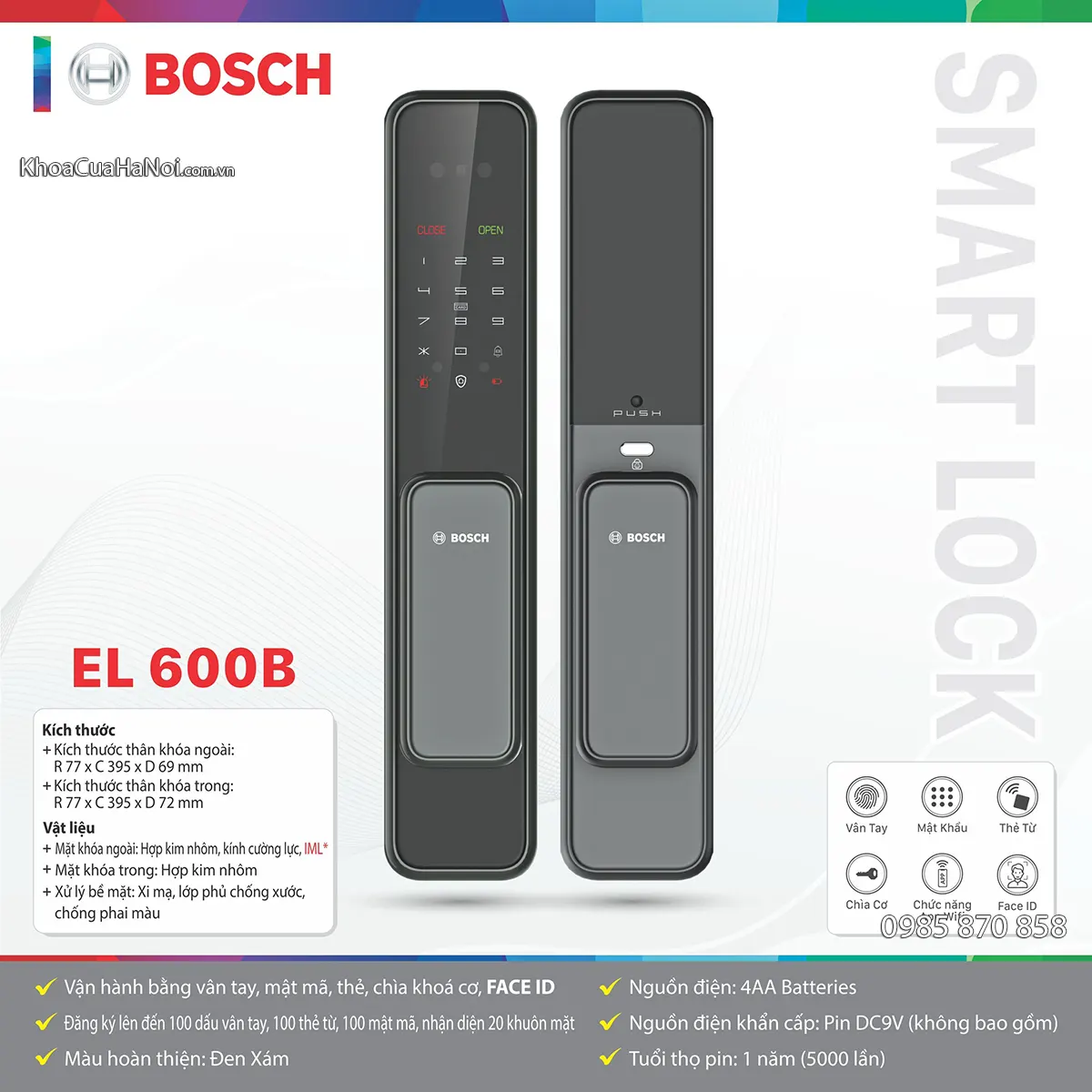 Khóa vân tay nhận diện khuôn mặt Bosch EL600B