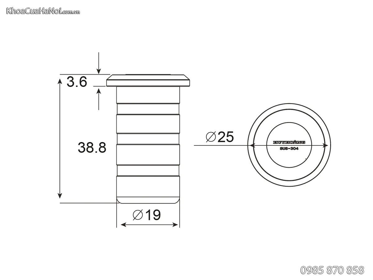 Chốt cửa âm bằng inox 304 huy hoàng PKCCAM01
