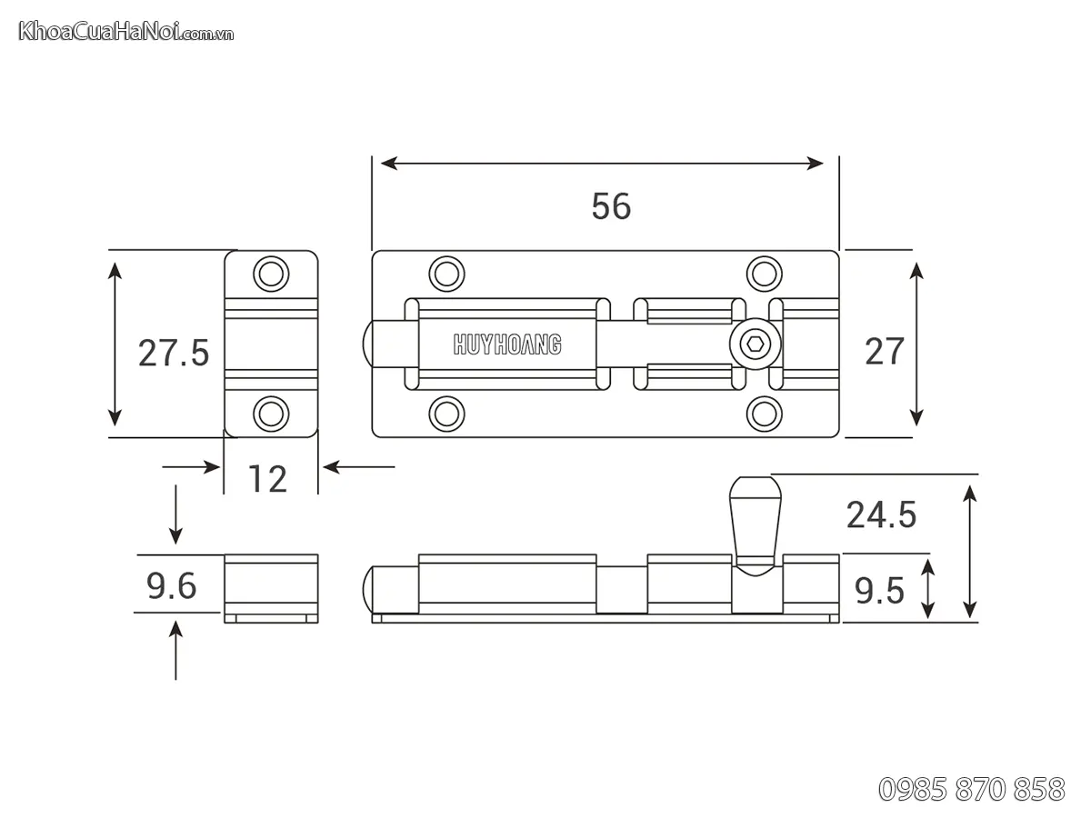 Chốt cửa sơn đen huy hoàng  5cm CC03-SDE