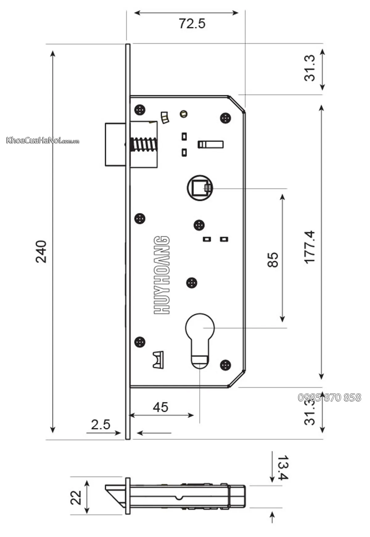 Khóa cửa chính tay gạt Huy Hoàng HCP8561