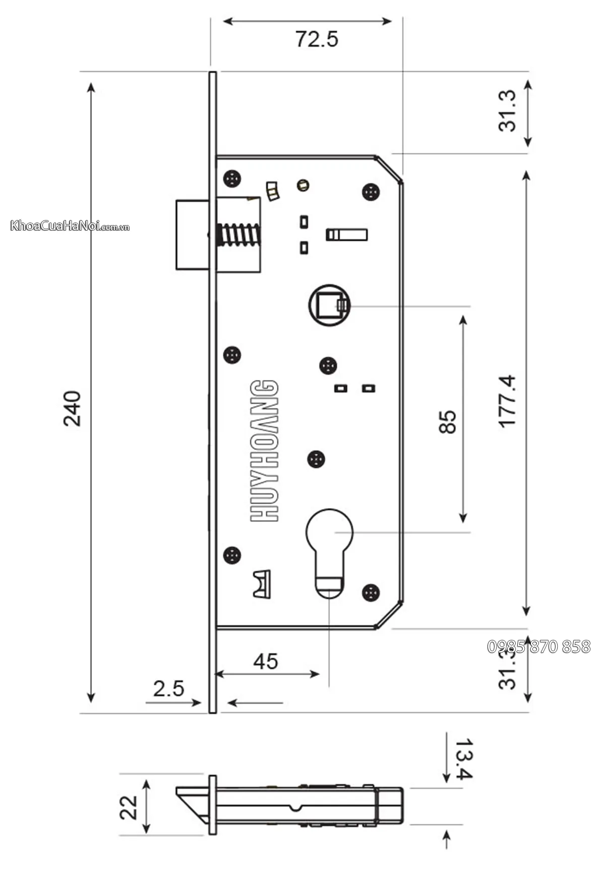 Khóa cửa gỗ bốn cánh cỡ đại Huy Hoàng HCP8561DS