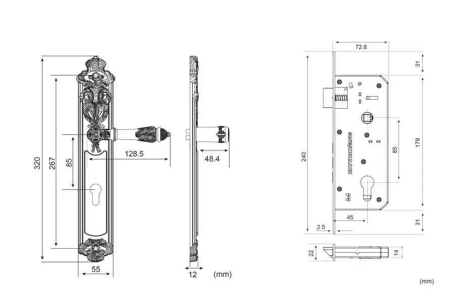 bản vẽ kỹ thuật khóa huy hoàng HC8524