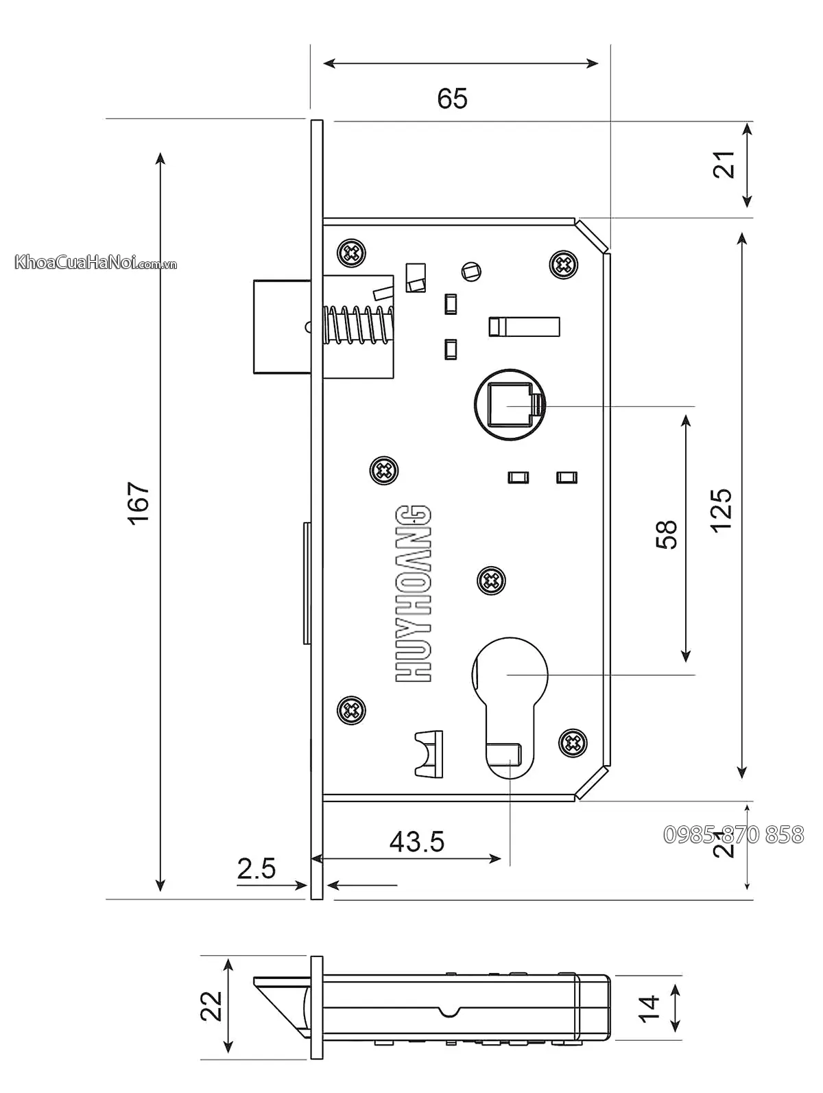 Khóa cửa thông phòng bằng đồng HCX5861