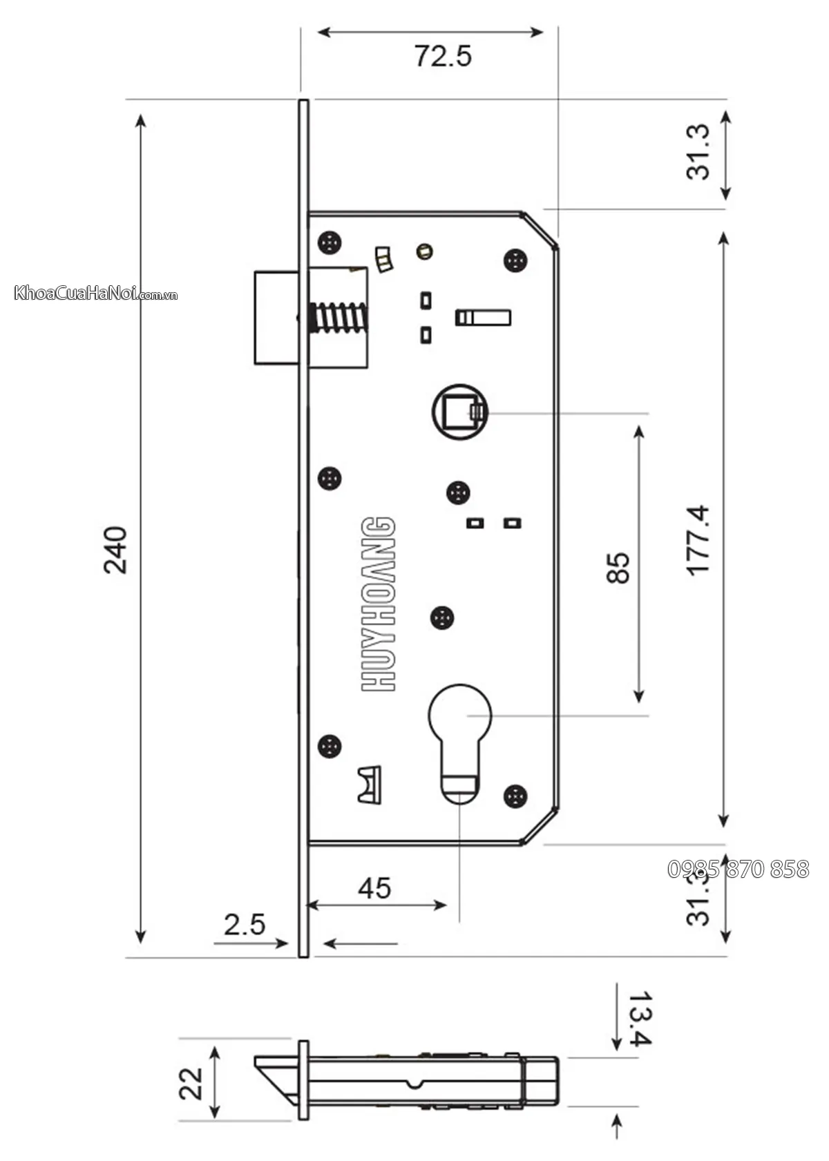 Khóa đồng cửa chính cỡ đại Huy Hoàng HCX8561D