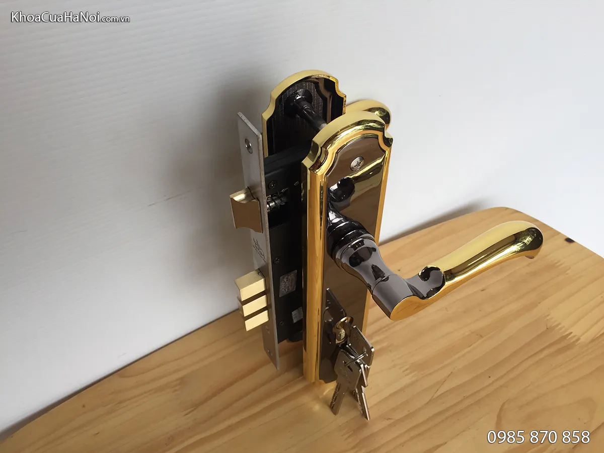Khóa hợp kim cửa chính vàng đen EX8535VĐ