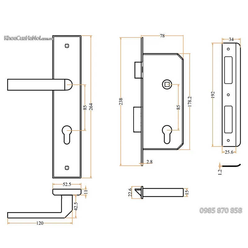 bản vẽ kỹ thuật khóa cửa sắt chống cháy mc12