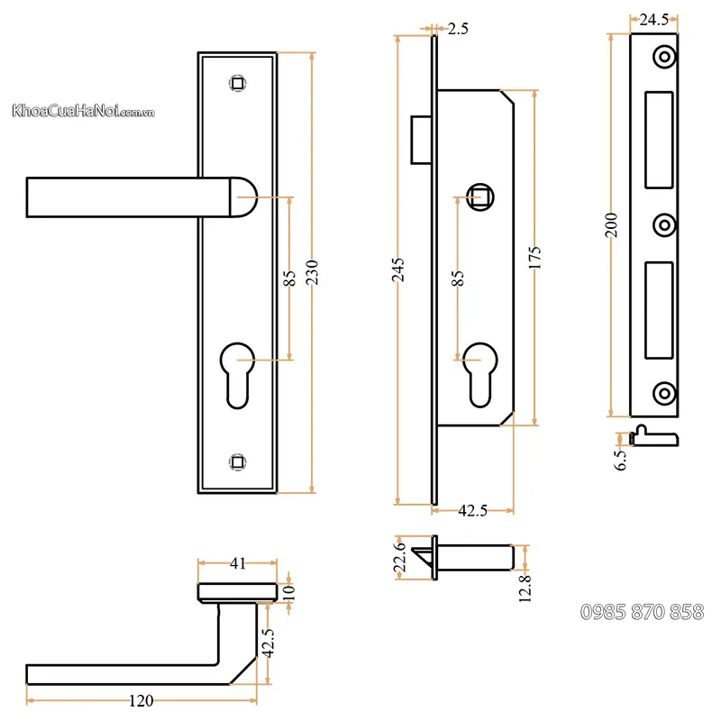 bản vẽ kỹ thuật khóa tay gạt inox cao cấp mc13 