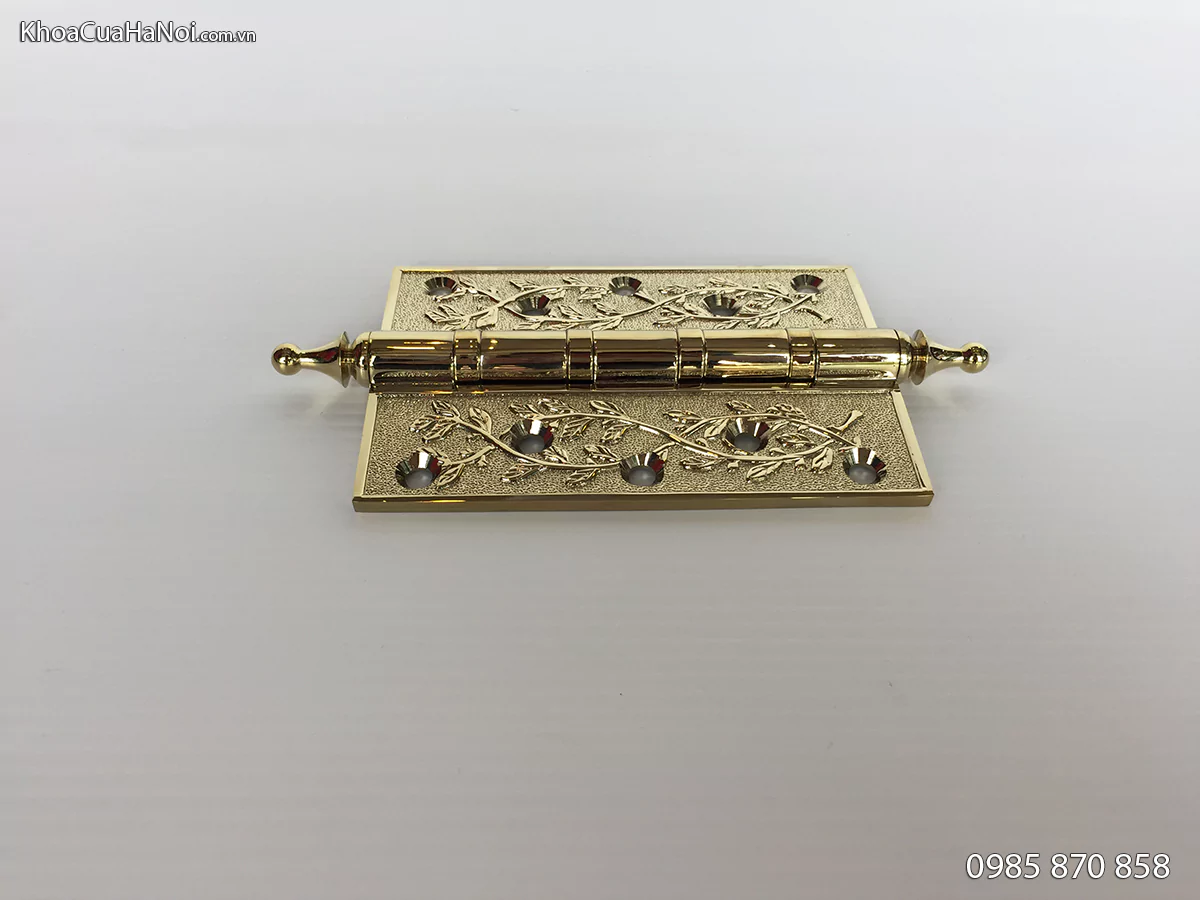 Bản Lề Lá Đồng Hoa Dây 13cm Màu Vàng PVD