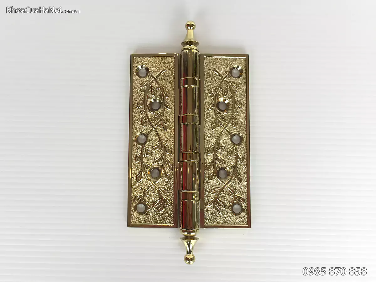 Bản Lề Lá Đồng Hoa Dây 13cm Màu Vàng PVD