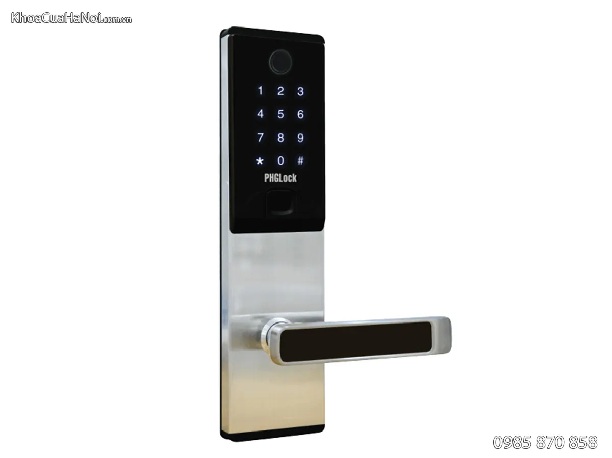 Khóa cửa vân tay màu đen và bạc Phglock FP7868