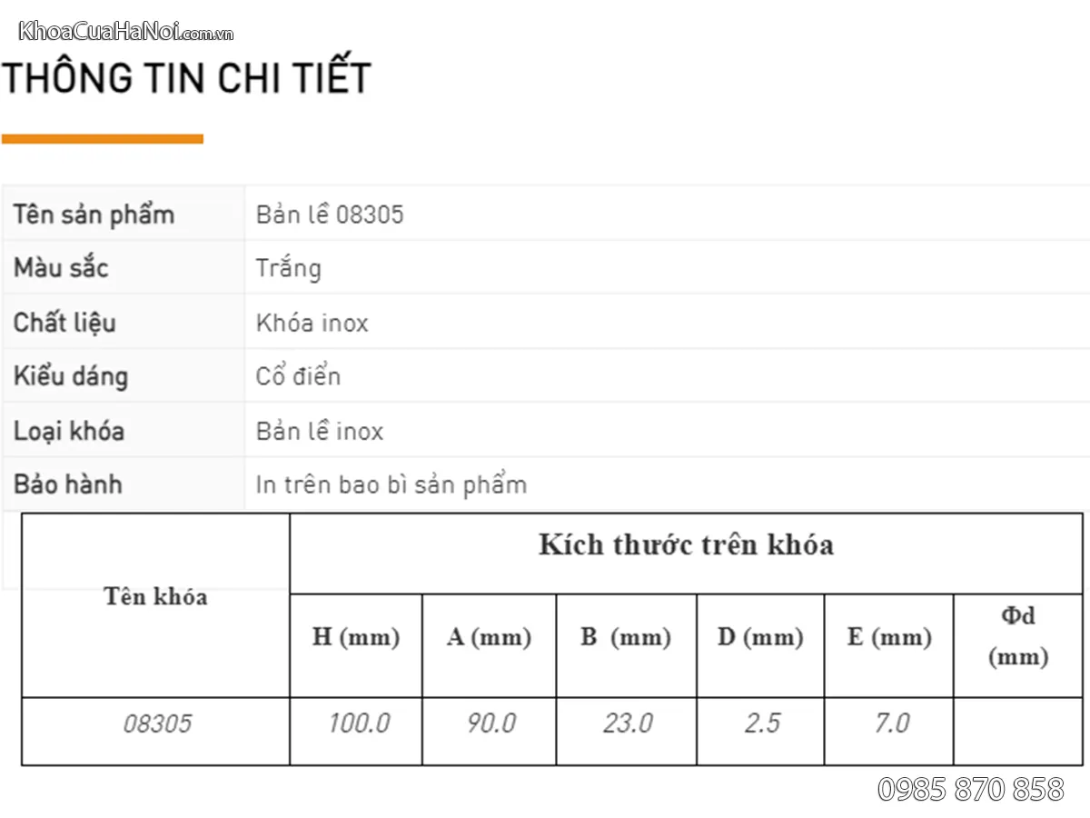 Bản lề âm dương inox Việt Tiệp 08305