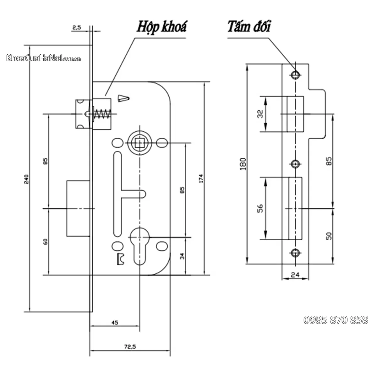 Khóa cửa chính inox phân thể việt tiệp 04081