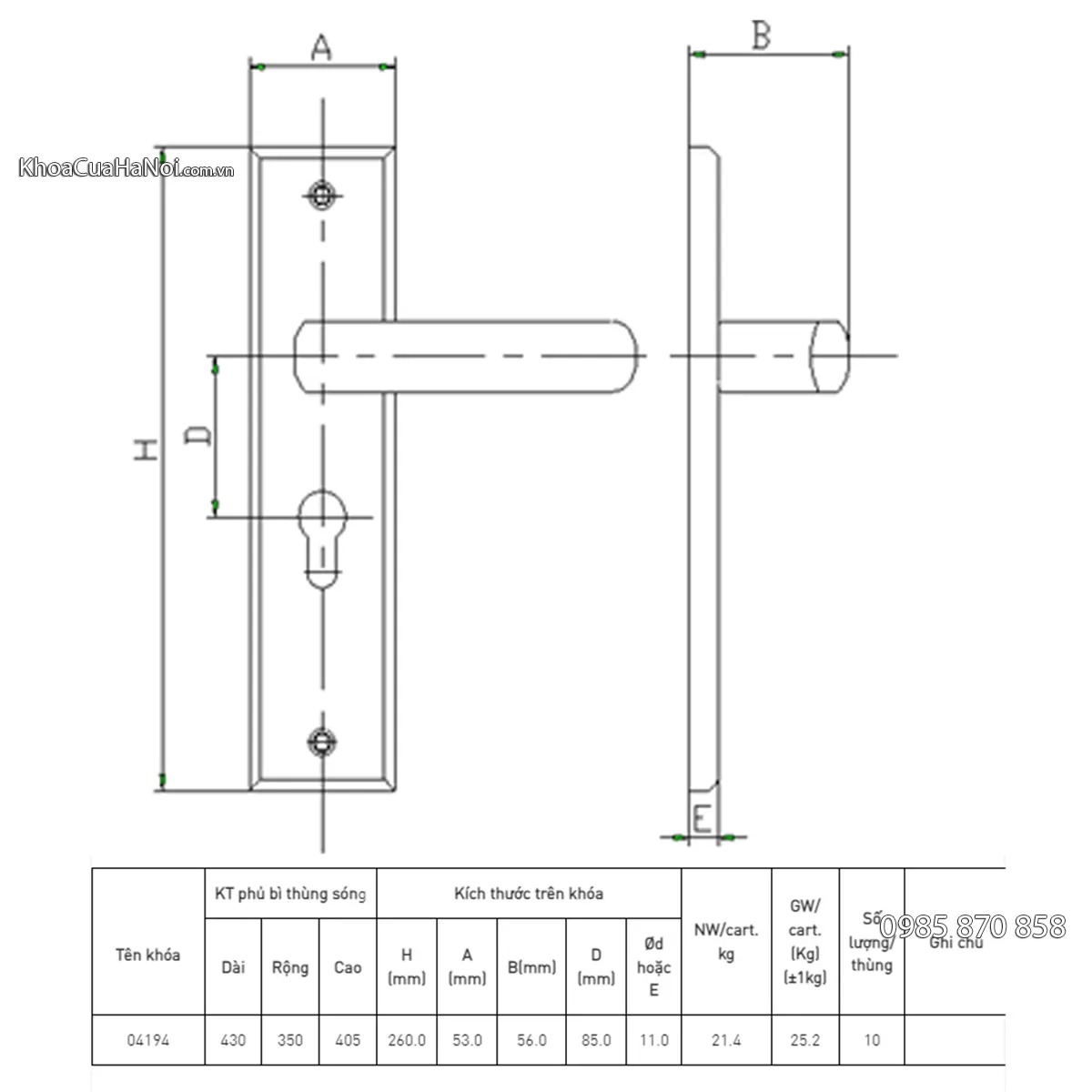 Khóa cửa chính inox việt tiệp 04194