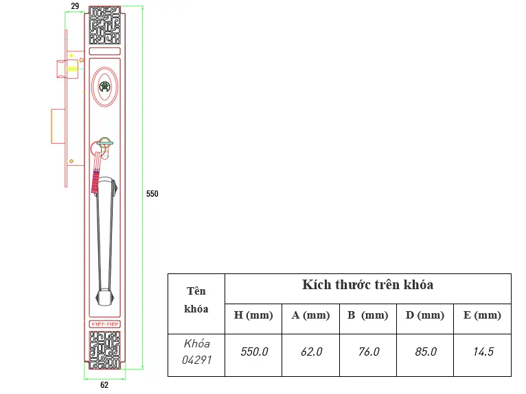 Bản vẽ kỹ thuật khóa việt tiệp 04291